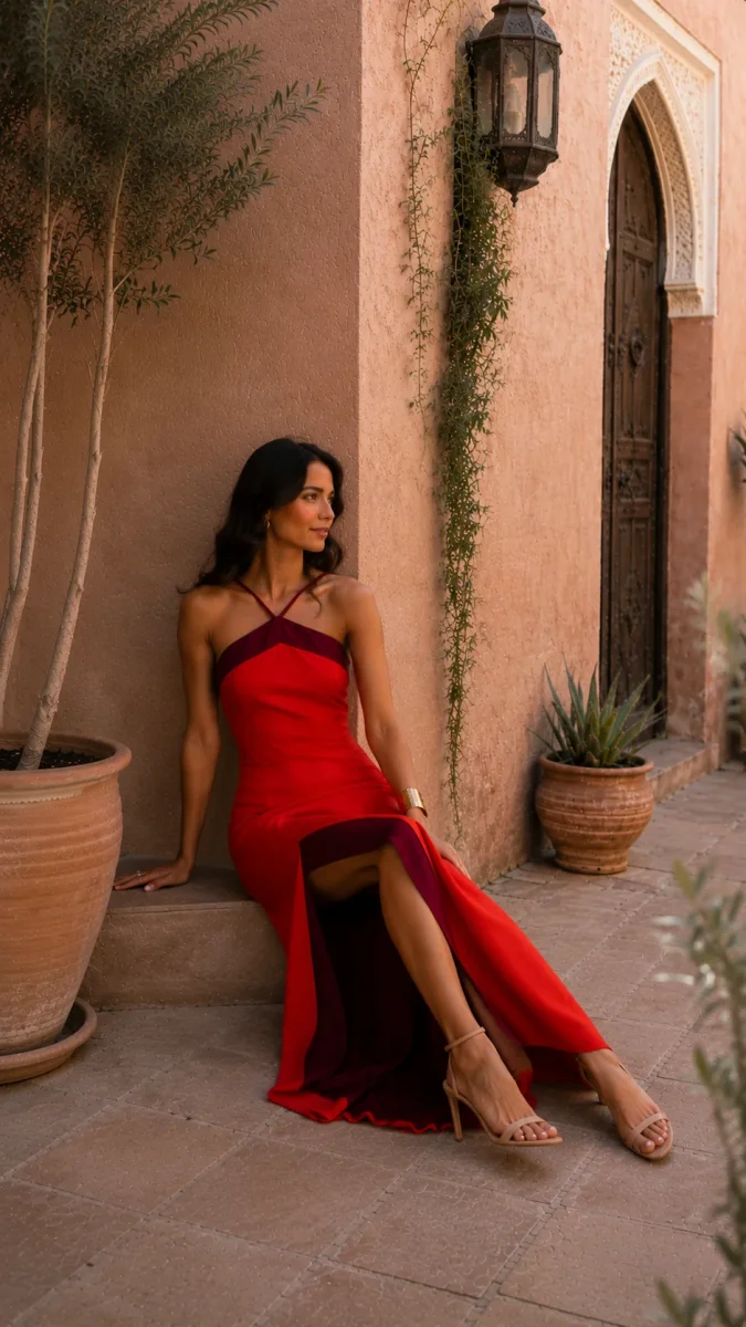 Vestido largo halter con abertura - Imagen 4