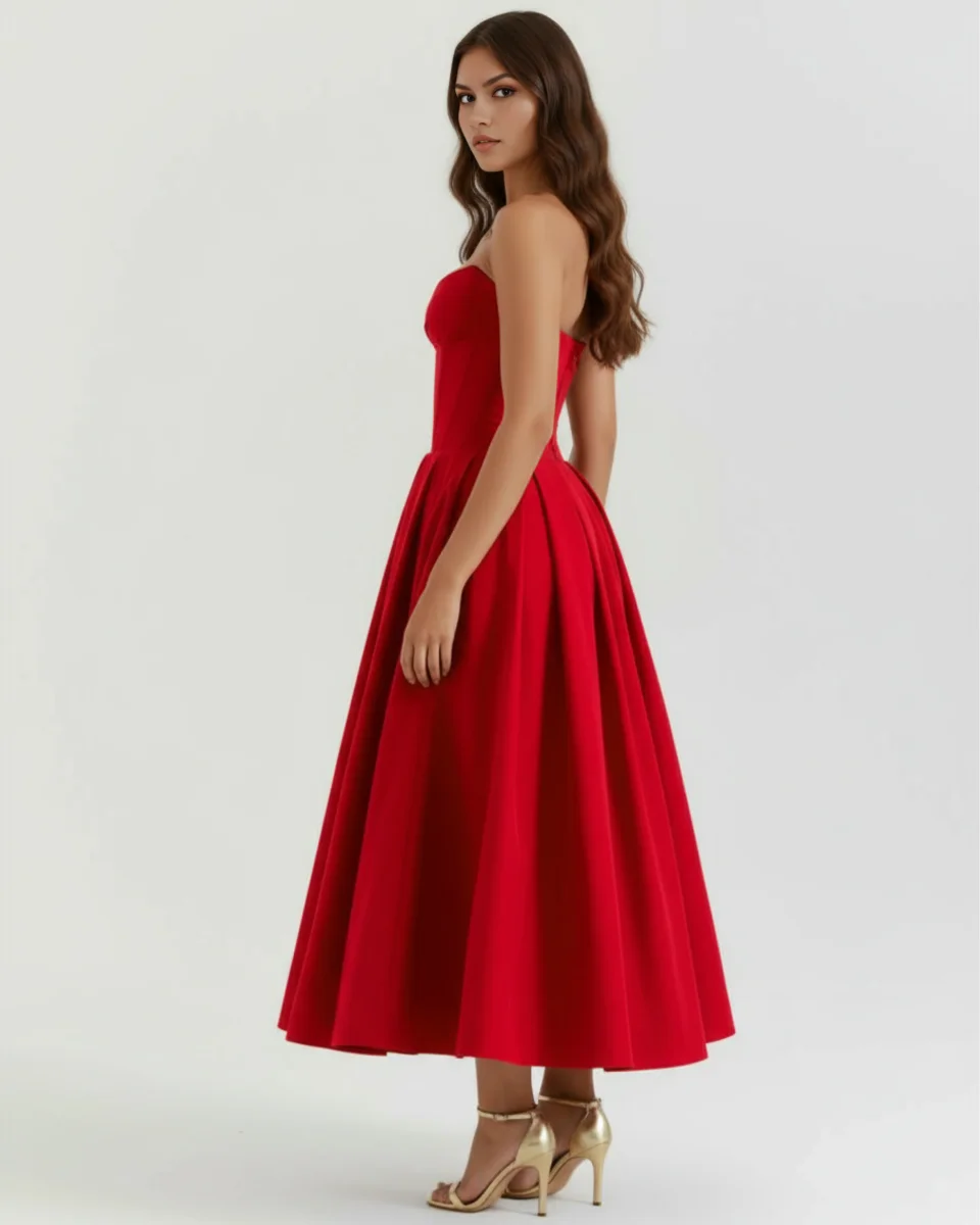 Vestido midi palabra de honor con falda amplia - Imagen 7