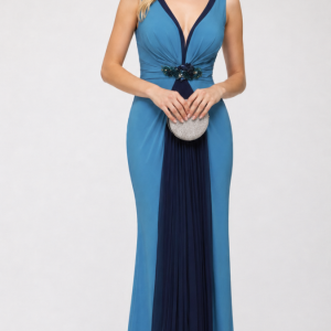 Vestido Largo de Ceremonia Bicolor Azul y turquesa.