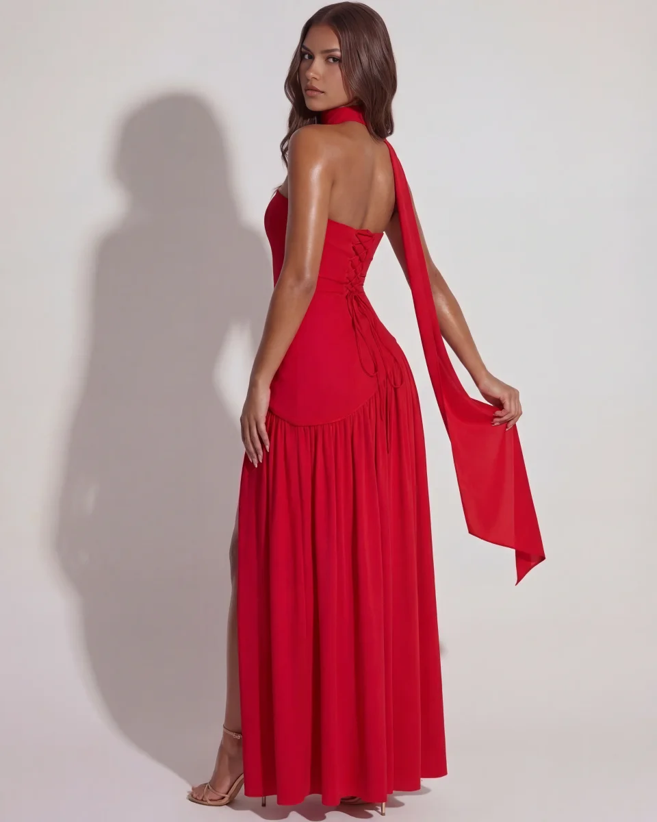 Vestido largo palabra de honor con abertura - Imagen 7
