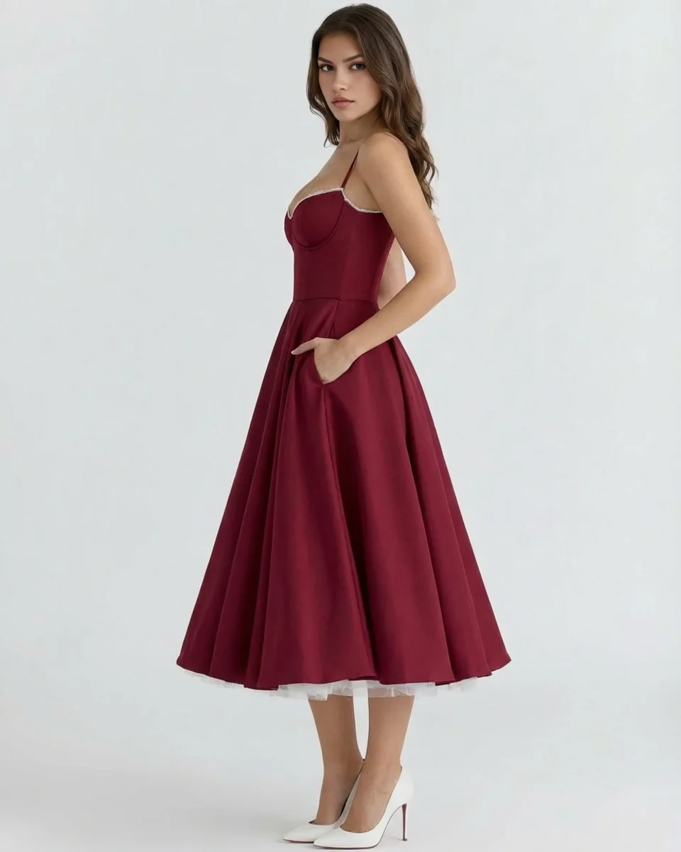 Vestido midi con corsé y falda amplia - Imagen 5