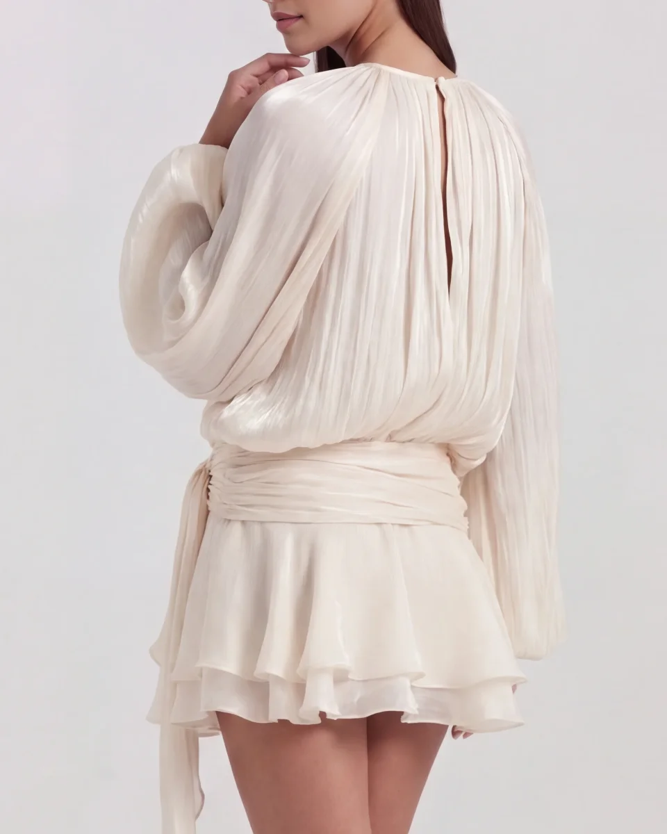Vestido corto fluido con manga abullonada - Imagen 9