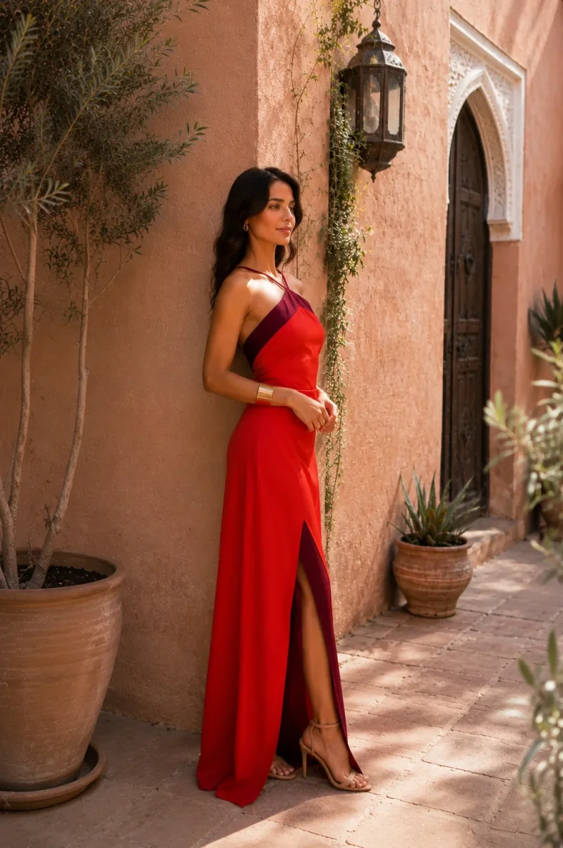 Vestido largo halter con abertura - Imagen 5