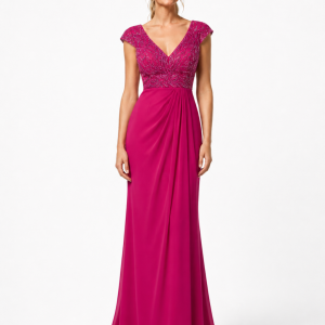 Vestido largo con cuerpo de pedrería.
