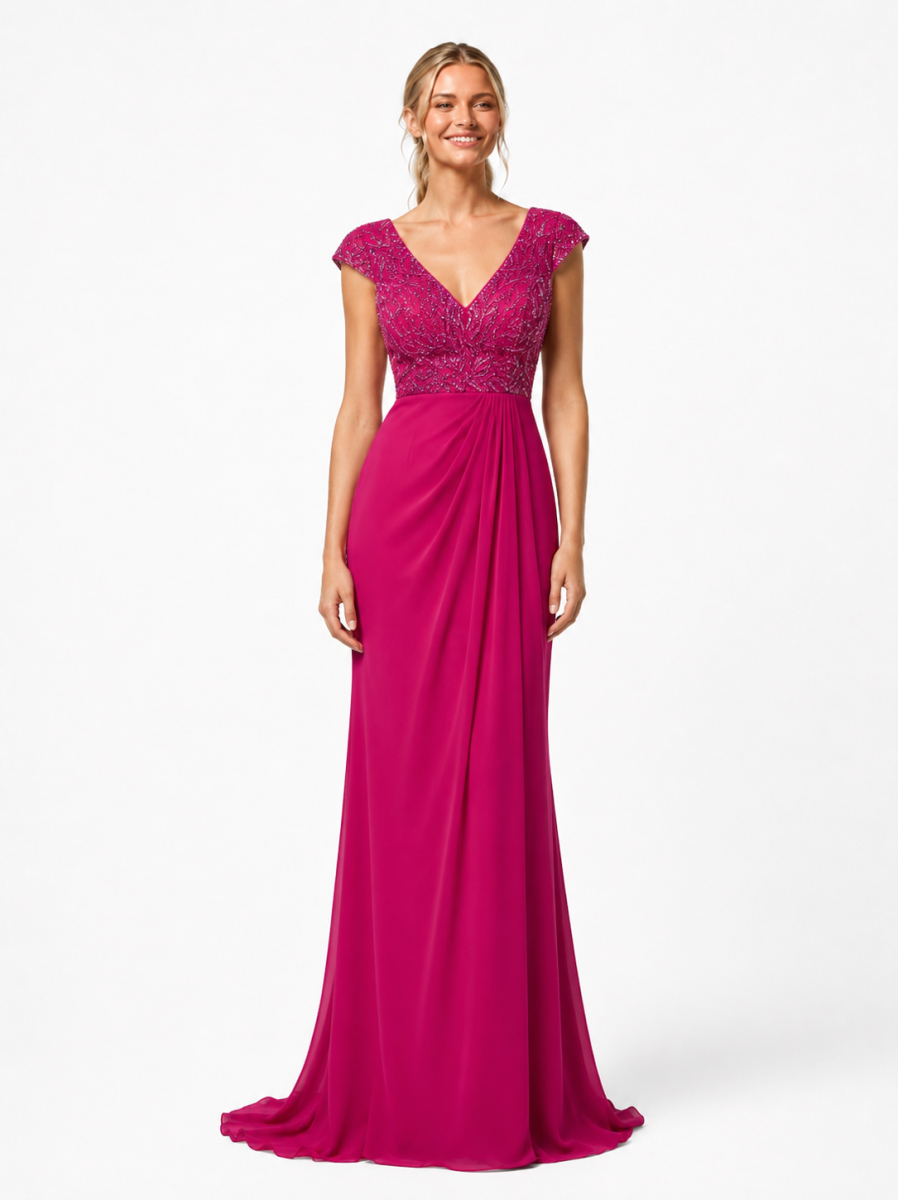 Vestido largo con cuerpo de pedrería.