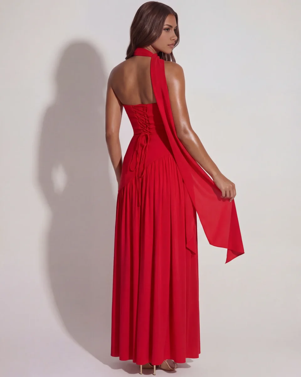 Vestido largo palabra de honor con abertura - Imagen 8