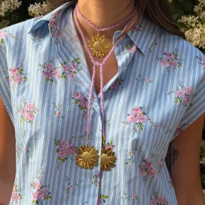 COLLAR VETTA MALVA GIRASOLES (cordón de ganchillo con rocallas)