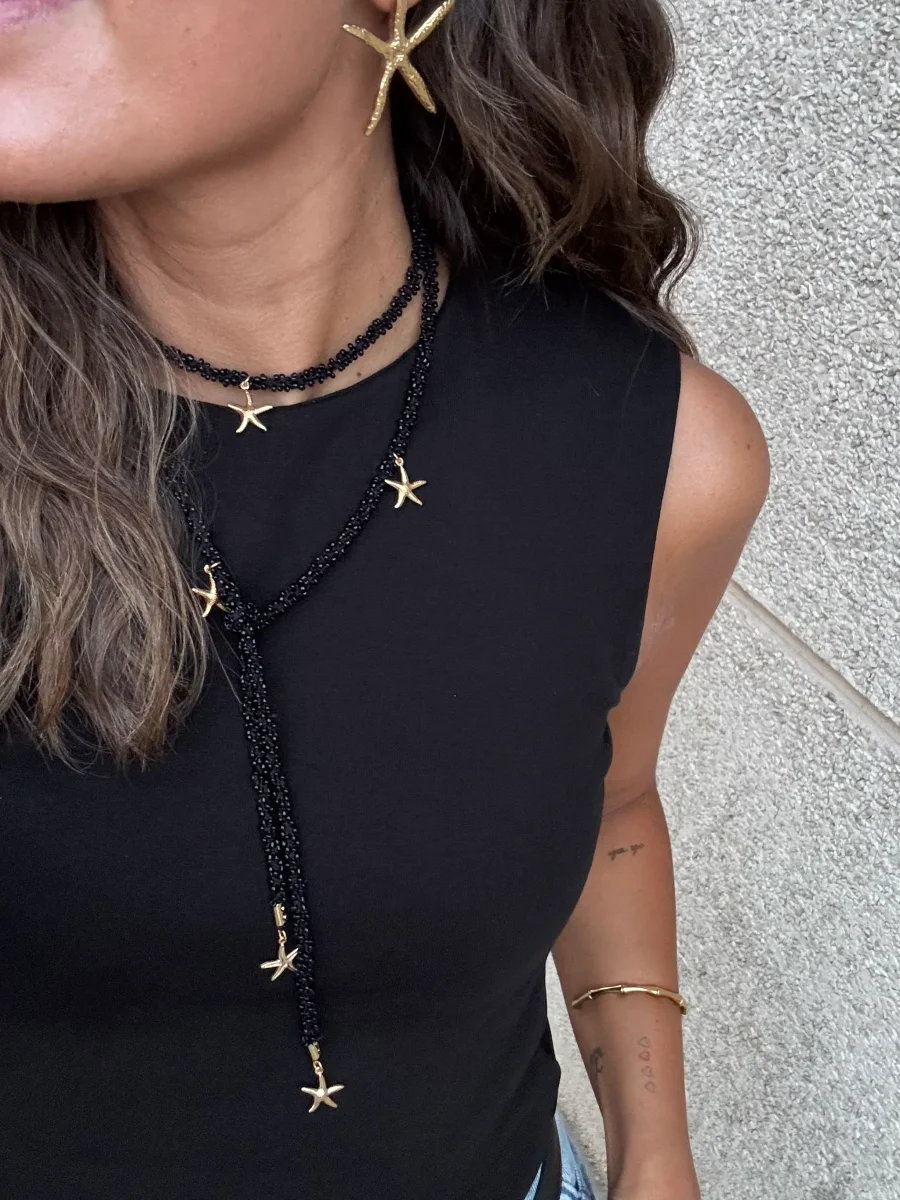 COLLAR VETTA NEGRO (cordón de ganchillo con rocallas)