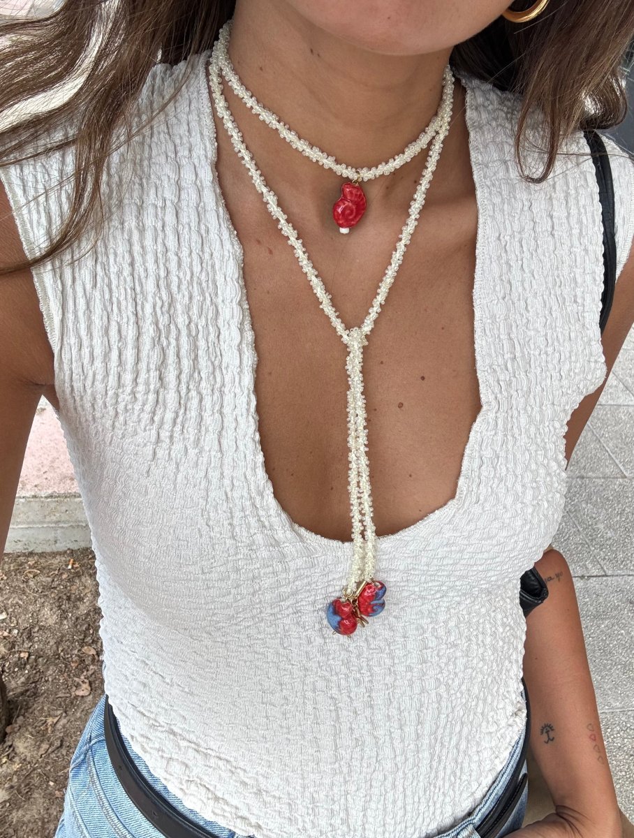 COLLAR VETTA BLANCO (cordón de ganchillo con rocalla) - Imagen 2