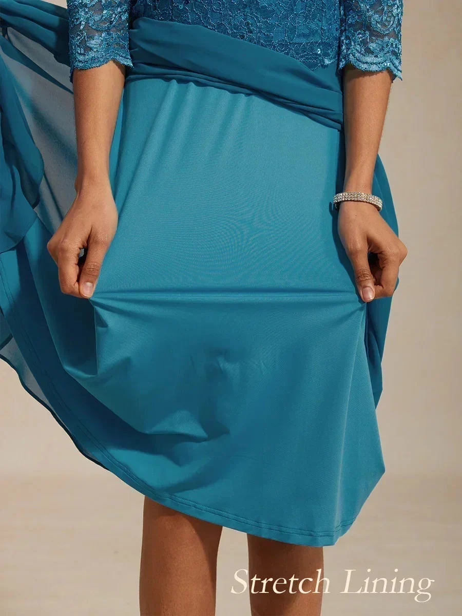 Vestido midi con encaje y manga tres cuartos - Imagen 4