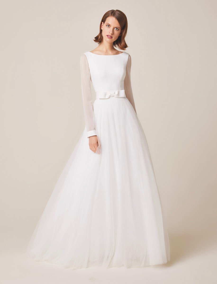 Vestido Novia Corte Princesa y Manga de Gasa - Imagen 3