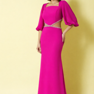 Vestido de invitada con manga de farol.