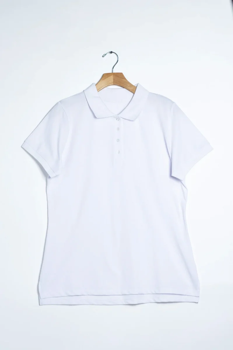 Blusa Polo Curvy Piqué Algodón Blanca Cuello Camisero - Imagen 4