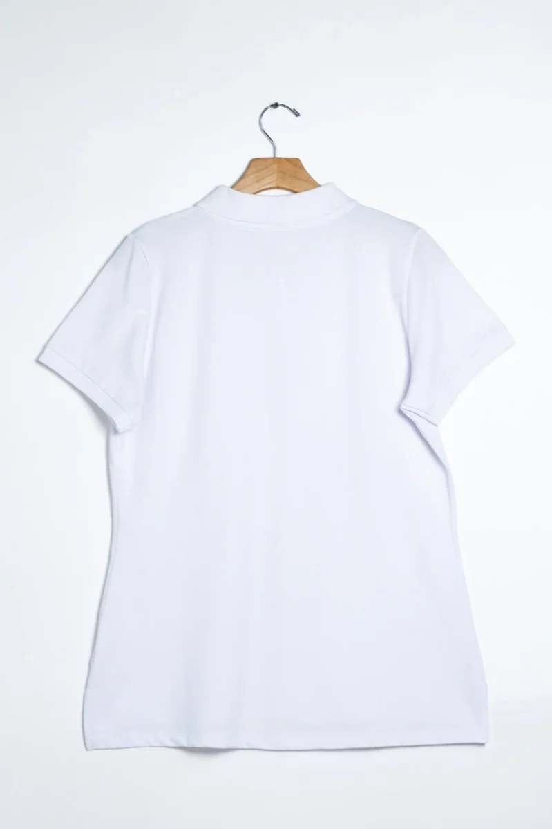 Blusa Polo Curvy Piqué Algodón Blanca Cuello Camisero - Imagen 6