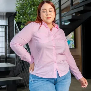 Camisa Curvy Lisa Stretch Manga Larga