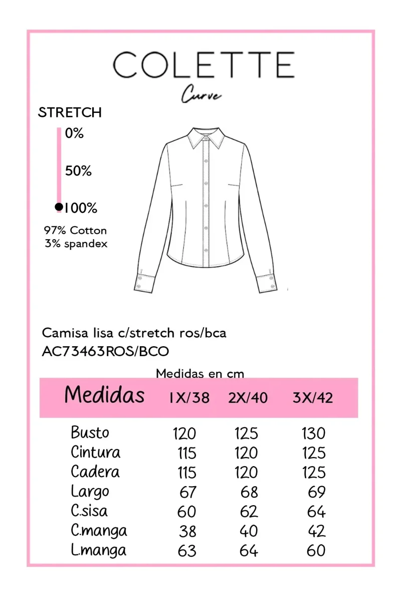 Camisa Curvy Lisa Stretch Manga Larga - Imagen 3