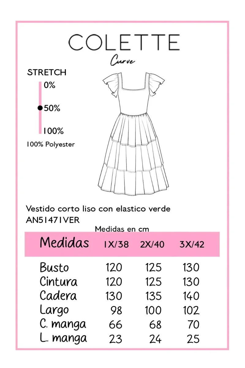 Vestido Corto Curvy Escote V Resorte Manga Abullonada Verde Olivo - Imagen 3