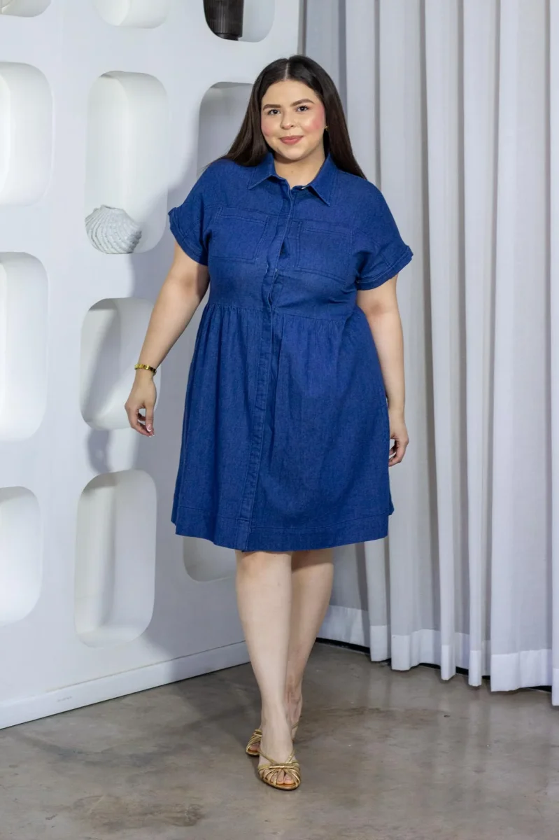 Vestido Camisero Denim Curvy Oscuro - Imagen 6