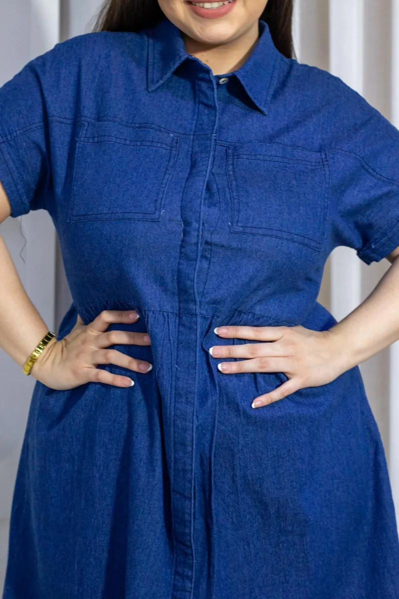 Vestido Camisero Denim Curvy Oscuro - Imagen 7