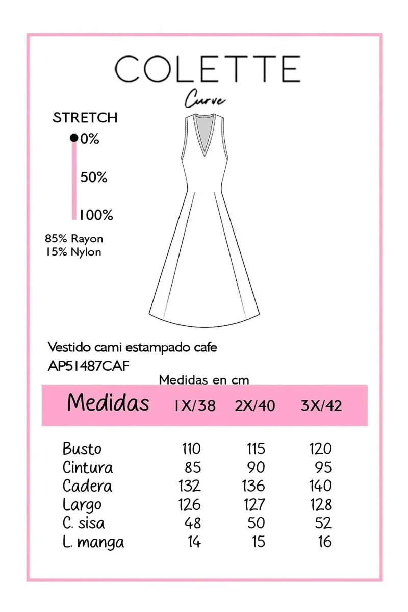 Vestido Camisero Estampado Curvy Café - Imagen 3