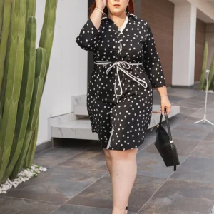 Vestido Camisero Polka con Lazo Curvy Negro