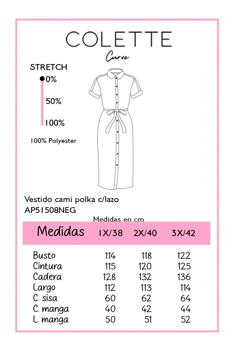 Vestido Camisero Polka con Lazo Curvy Negro - Imagen 3