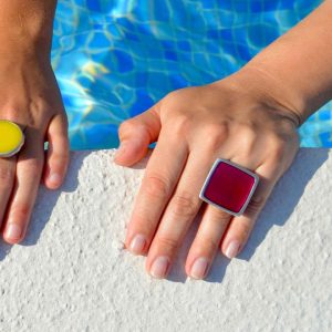 Anillo cuadrado plata y resina