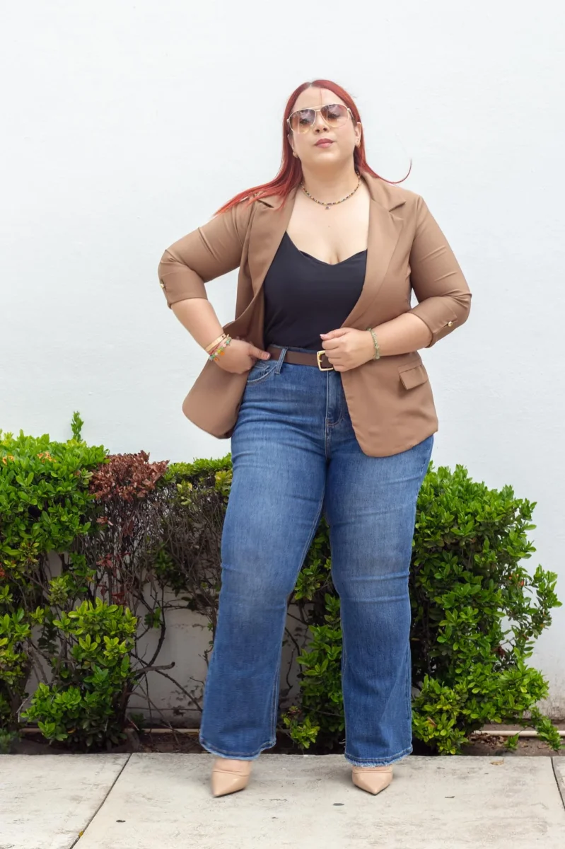 Blazer Manga 3/4 Liso Curvy Café - Imagen 4