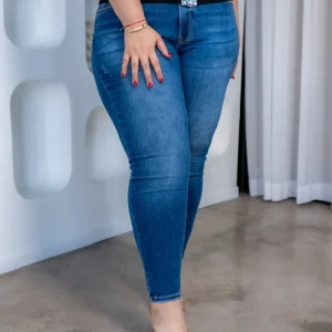 Jeans Curvy Skinny Tiro Alto Lavado Oscuro