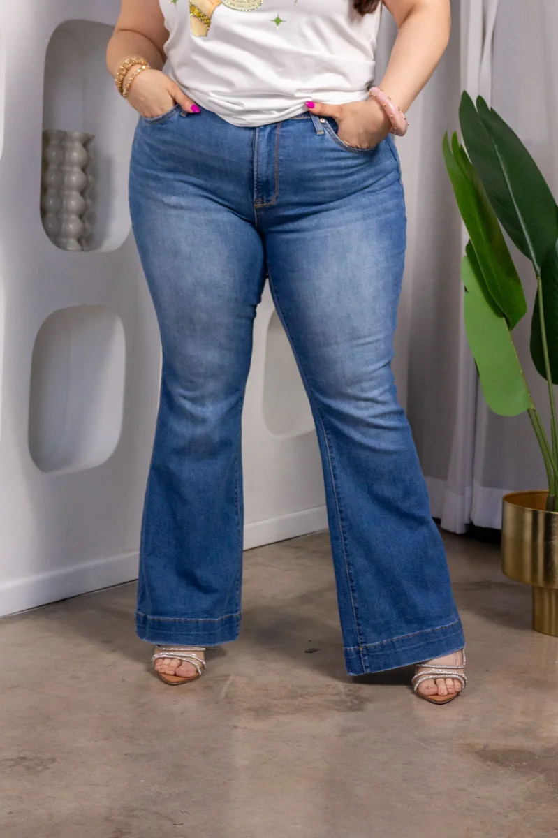 Jeans Curvy Campana Cintura Alta Azul Medio - Imagen 2