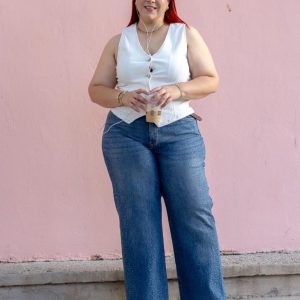 Jeans Recto Brillos Curvy Oscuro