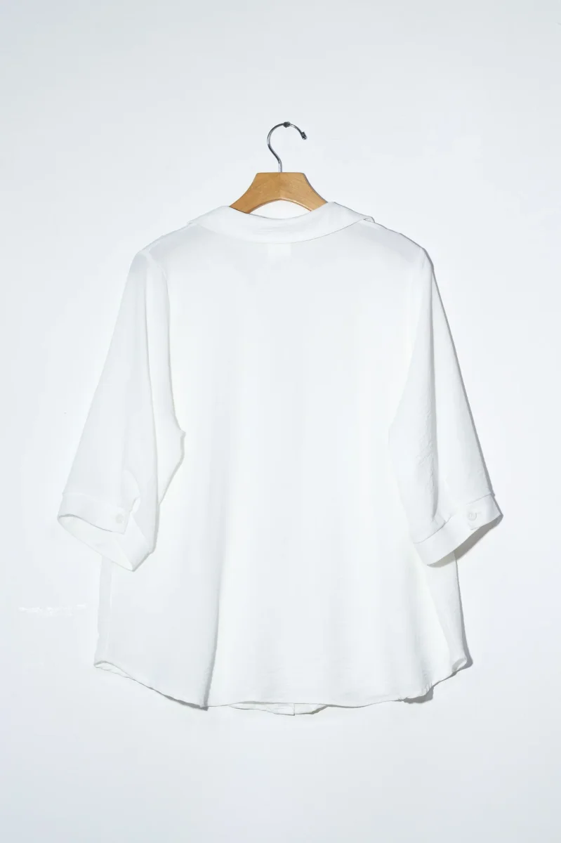 Camisa Curvy Lisa Manga 3/4 Blanco y Verde Versátil Oficina - Imagen 6
