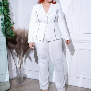 Set Curvy Pantalón y Jacket Vestir Liso Blanco Look Fresco