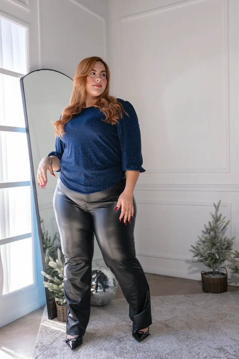 Pantalón Curvy Recto Acabado Cuero Negro Statement Noche - Imagen 5