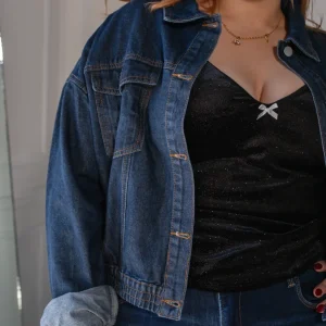 Blusa Curvy Tirantes con Brillos Negra Statement Eventos Noche