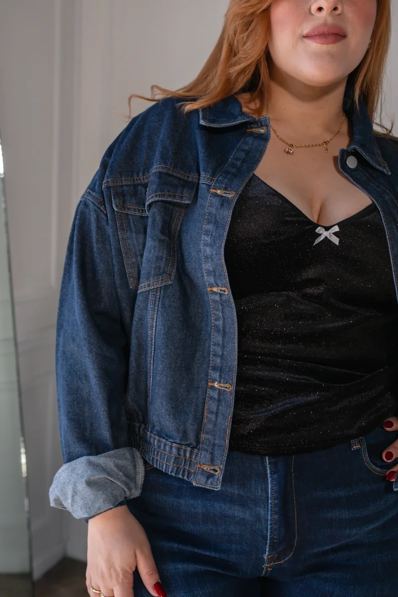 Blusa Curvy Tirantes con Brillos Negra Statement Eventos Noche