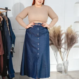 Falda Curvy Denim con Cinto Mezclilla Casual Versátil Femenina
