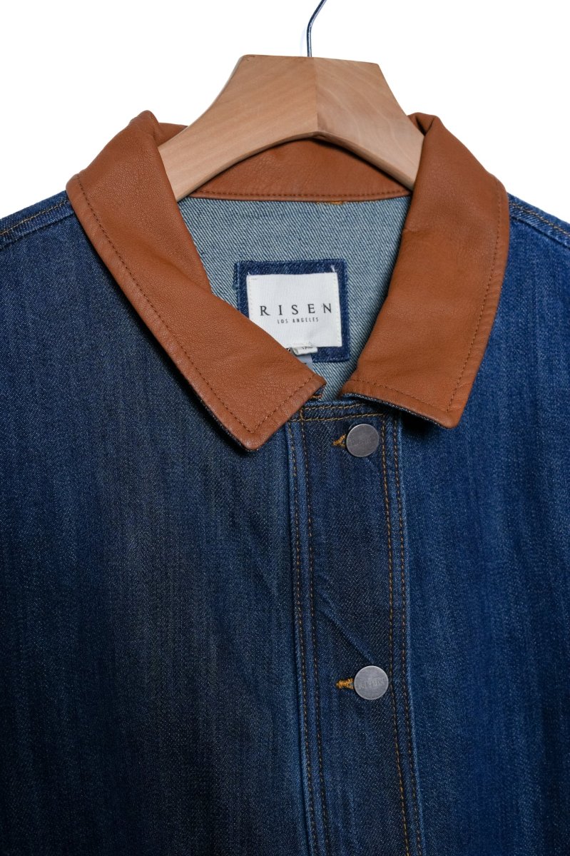 Chamarra Curvy Denim con Cuero Edge Premium Statement - Imagen 4