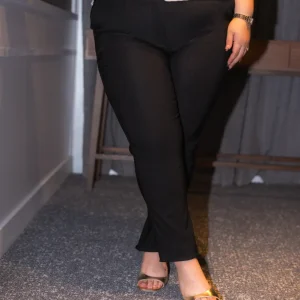 Pantalón Curvy Vestir Negro con Cinto Fino Realza Glúteos