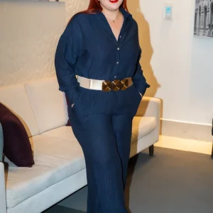 Set Curvy Pantalón Líneas Brillos Azul Talla Extra