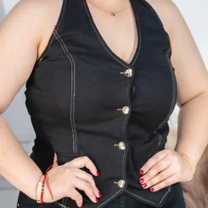 Chaleco Curvy Halter Denim Statement Femenino Casual Chic
