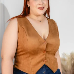 Chaleco Curvy Gamuza Café Premium Cálido Layering Versátil