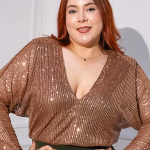 Body Curvy Lentejuelas Café Statement Glam Eventos Noche