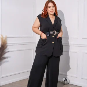 Set Curvy Pantalón con Chaleco Negro Look Profesional Atemporal