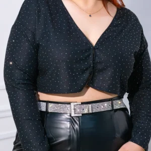 Blusa Curvy Manga Larga Crop con Brillos Statement Glam