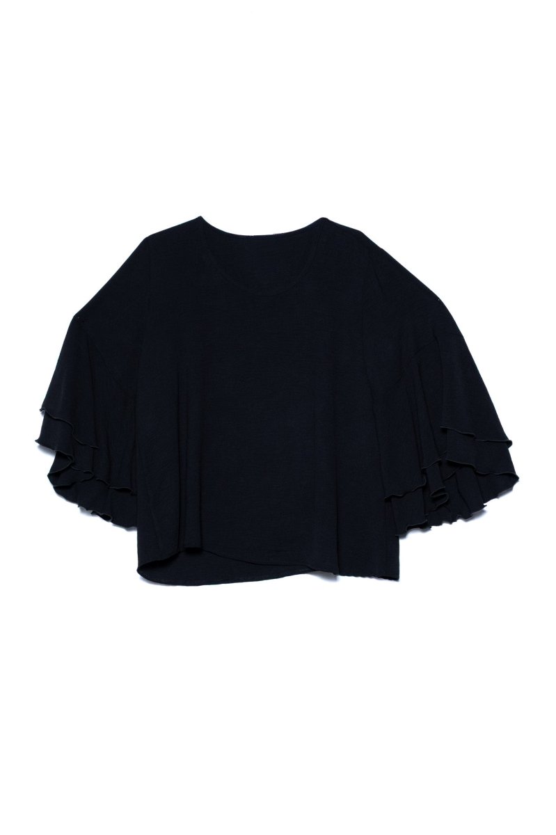 Blusa Curvy Lisa Manga Campana Negra Femenina Versátil - Imagen 4
