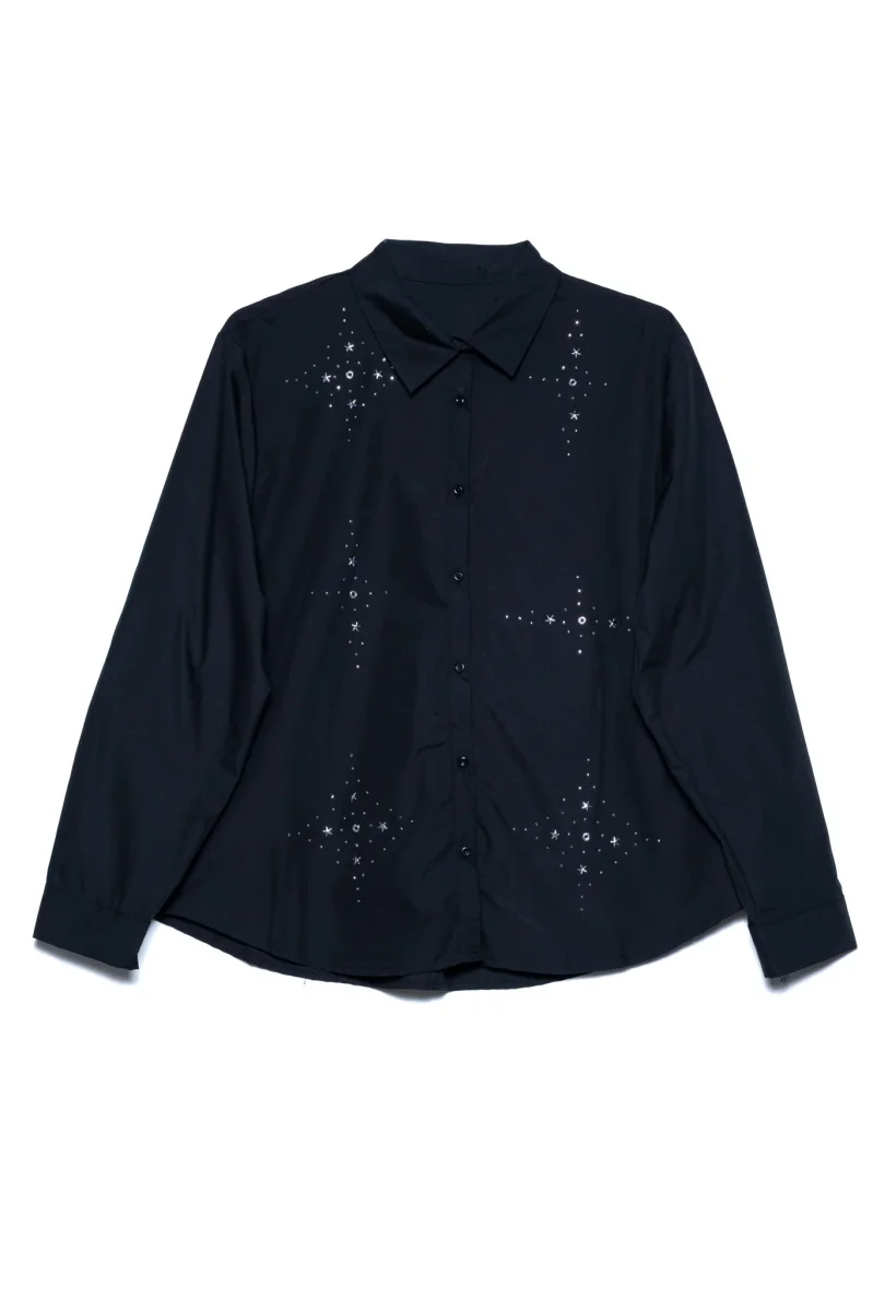 Camisa Curvy Manga Larga Brillos Negro Elegante - Imagen 6