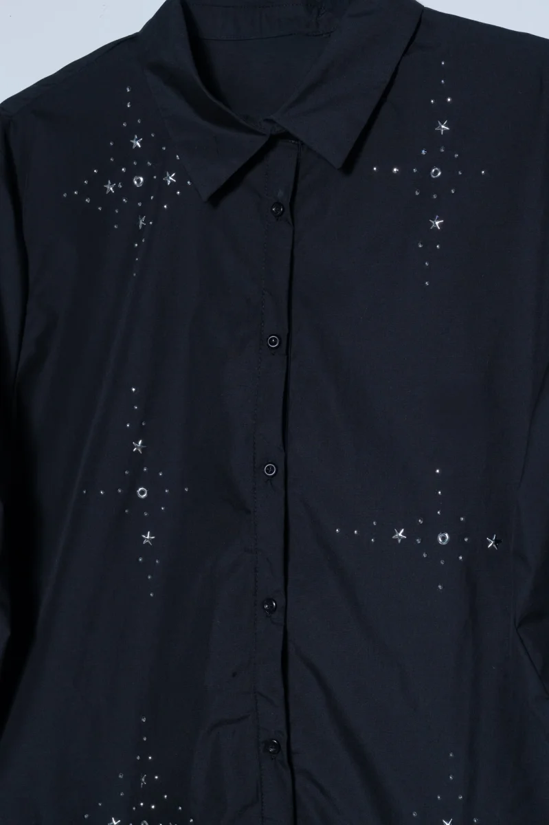 Camisa Curvy Manga Larga Brillos Negro Elegante - Imagen 4