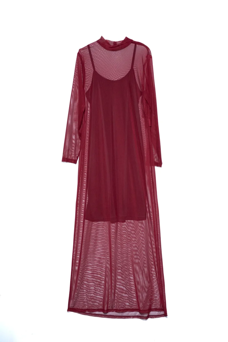 Maxi Vestido Curvy Mesh Tinto Statement Femenino Sofisticado - Imagen 4