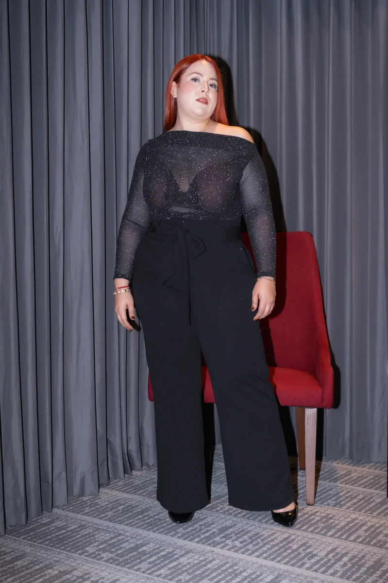 Pantalón Curvy Vestir Recto Negro con Cinto Lazo Sofisticado - Imagen 2